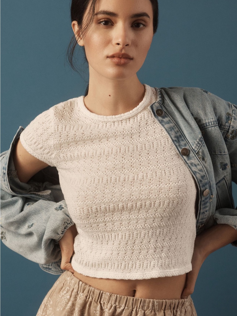 ANTHROPOLOGIE T.LA Pointelle Baby Tee White Women’s Size Small